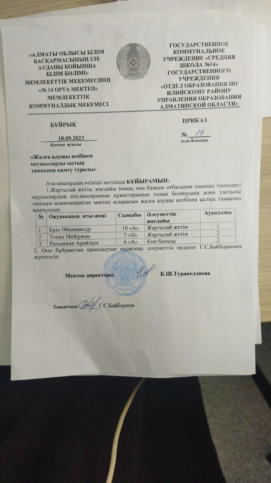 Жалға алушы есебінен оқушыларды ыстық тамақпен қамту туралы